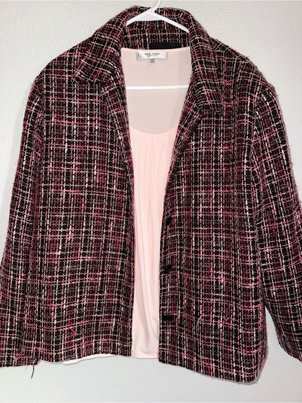 Briggs New York Pink & Black Plaid Tweed Jacket